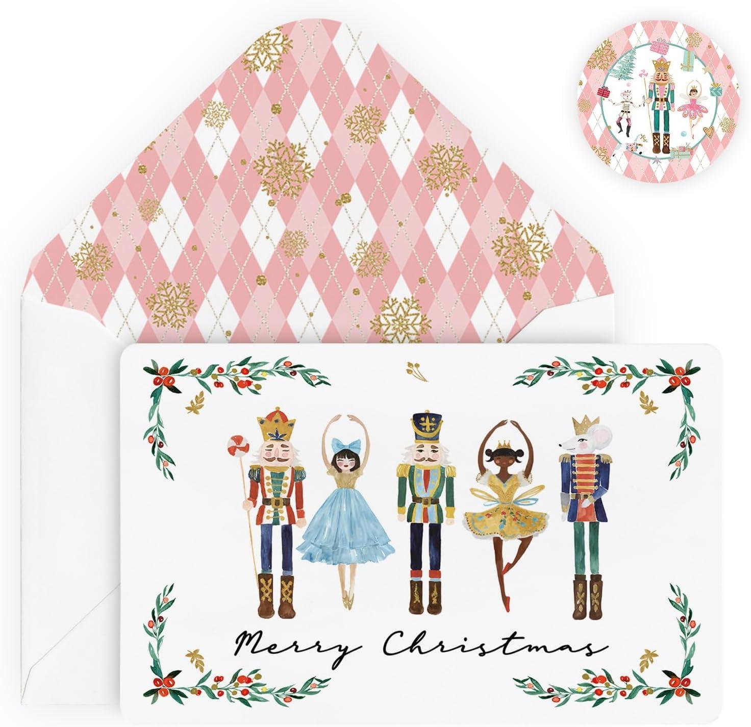 imageArtoid Mode 24 Pack Holly Nutcrackers Merry Christmas Thank You Cards Gift With Envelope Sticker Blank Note Greeting Cards 4 x 6 InchWhite