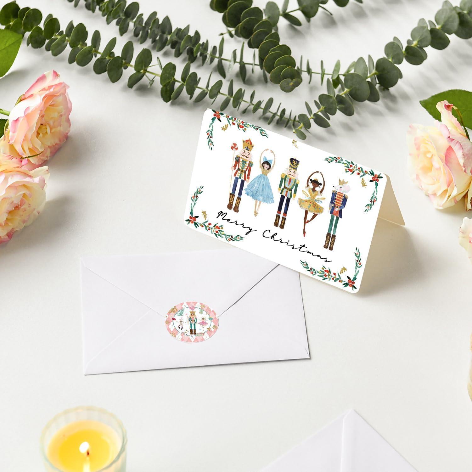 imageArtoid Mode 24 Pack Holly Nutcrackers Merry Christmas Thank You Cards Gift With Envelope Sticker Blank Note Greeting Cards 4 x 6 InchWhite