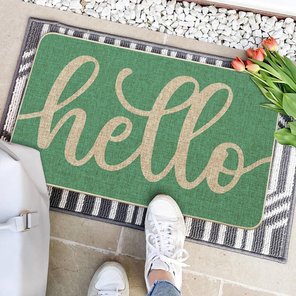 imageArtoid Mode Balck Hello Halloween Doormat Home Decor LowProfile Switch Rug Door Mat Floor Mat for Indoor Outdoor 17x29 InchAqua