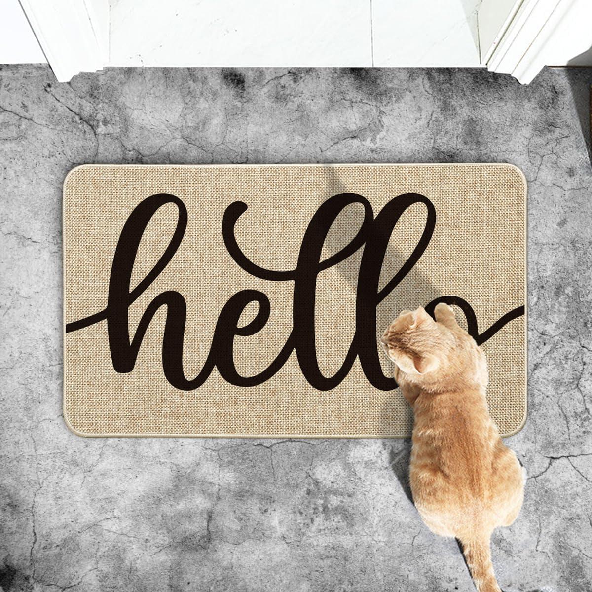 imageArtoid Mode Balck Hello Halloween Doormat Home Decor LowProfile Switch Rug Door Mat Floor Mat for Indoor Outdoor 17x29 InchBeige