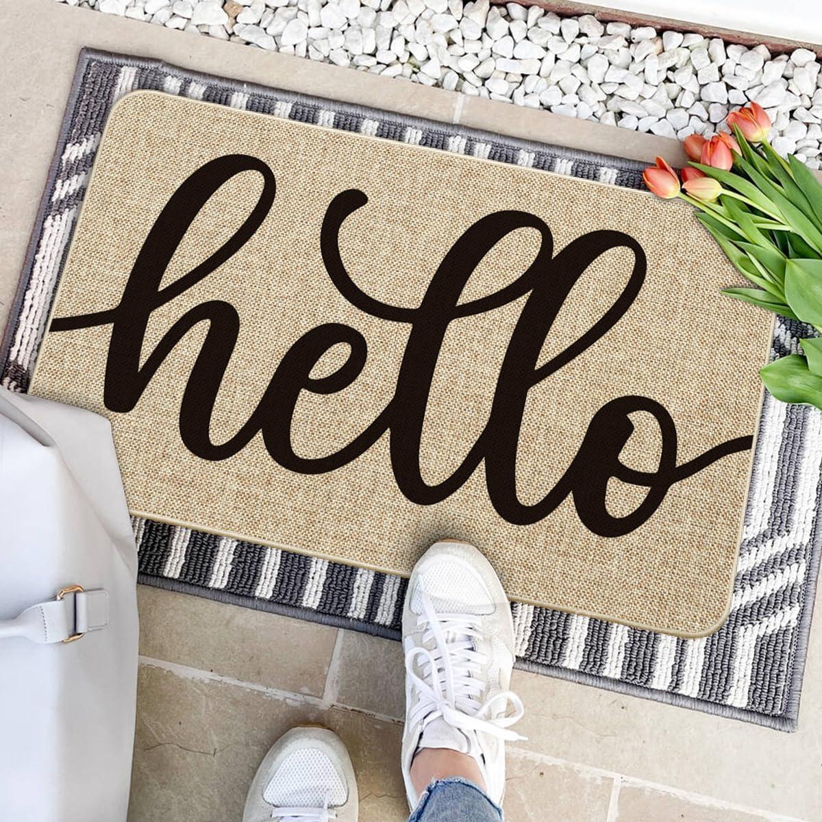 imageArtoid Mode Balck Hello Halloween Doormat Home Decor LowProfile Switch Rug Door Mat Floor Mat for Indoor Outdoor 17x29 InchBeige