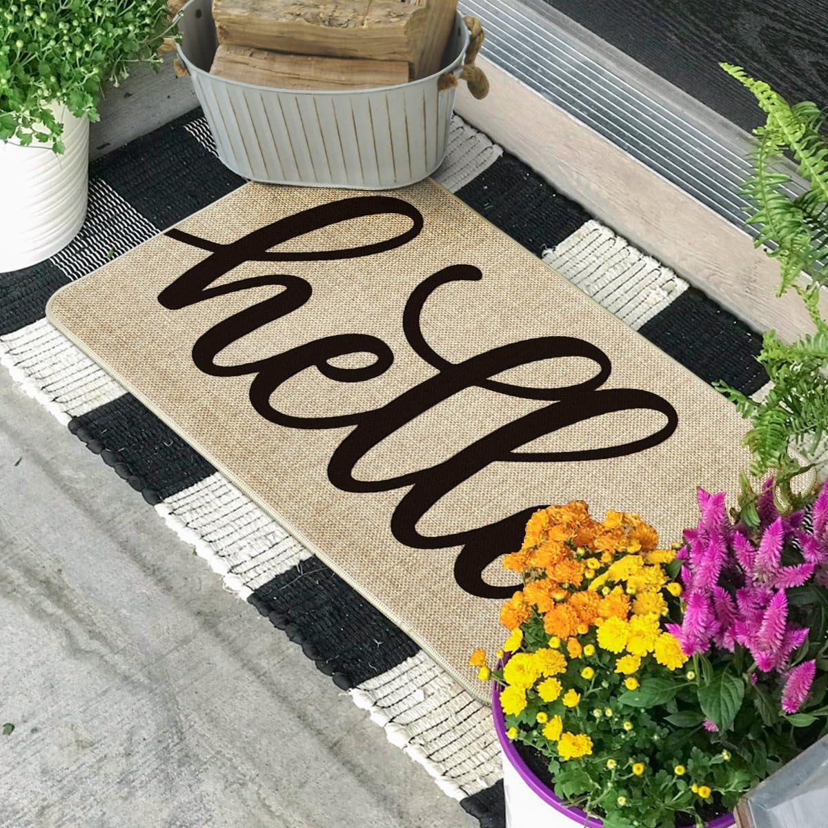 imageArtoid Mode Balck Hello Halloween Doormat Home Decor LowProfile Switch Rug Door Mat Floor Mat for Indoor Outdoor 17x29 InchBeige