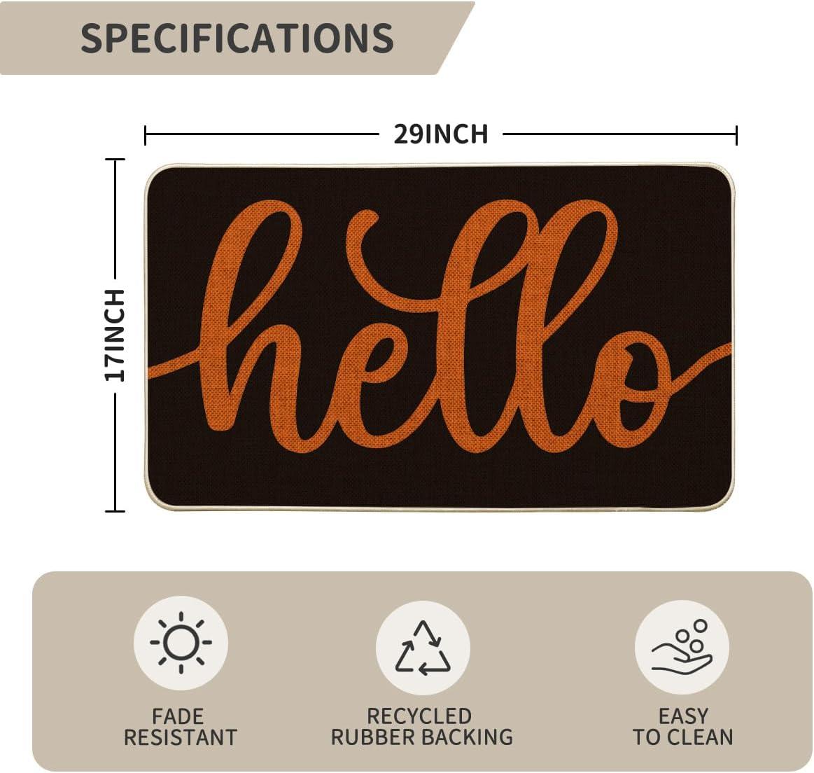 imageArtoid Mode Balck Hello Halloween Doormat Home Decor LowProfile Switch Rug Door Mat Floor Mat for Indoor Outdoor 17x29 InchBlackOrange