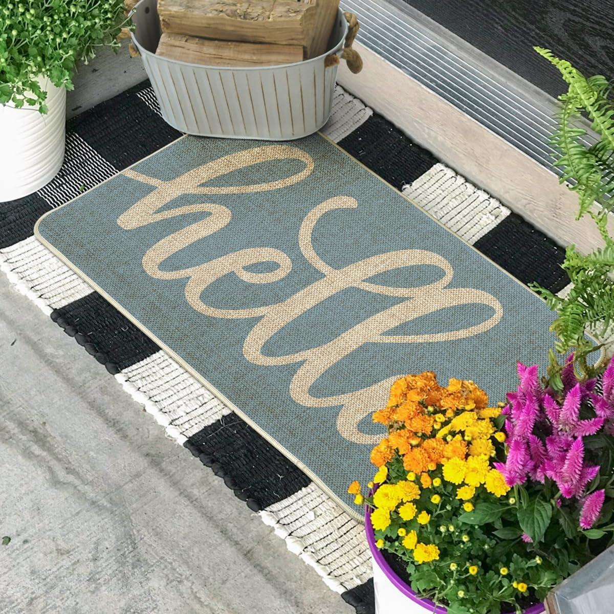 imageArtoid Mode Balck Hello Halloween Doormat Home Decor LowProfile Switch Rug Door Mat Floor Mat for Indoor Outdoor 17x29 InchBlue