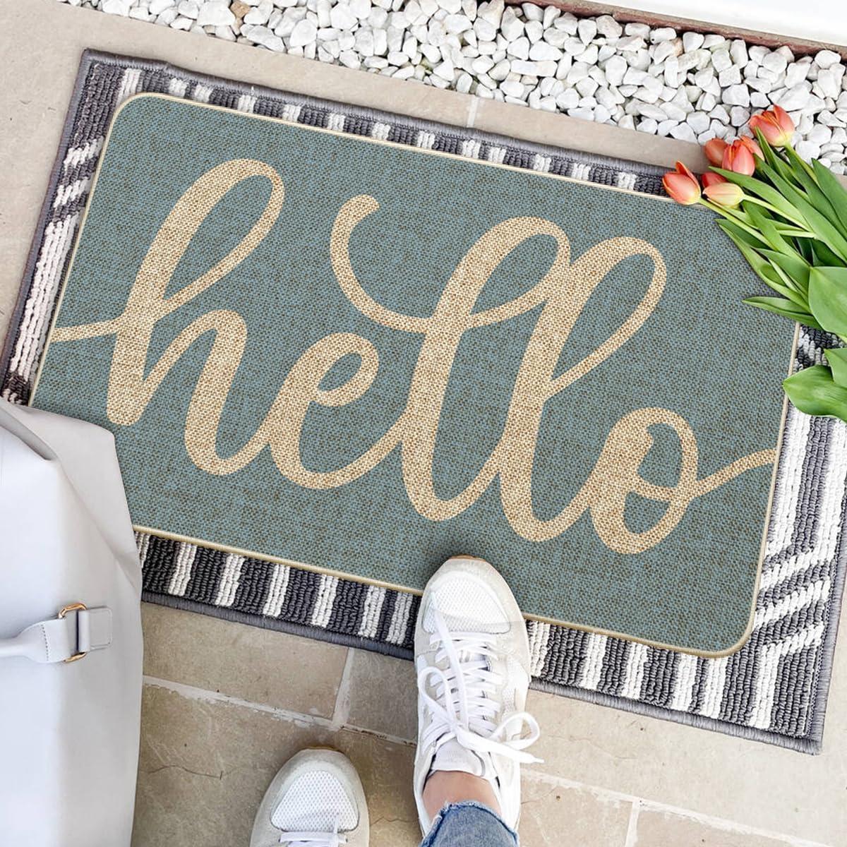 imageArtoid Mode Balck Hello Halloween Doormat Home Decor LowProfile Switch Rug Door Mat Floor Mat for Indoor Outdoor 17x29 InchBlue