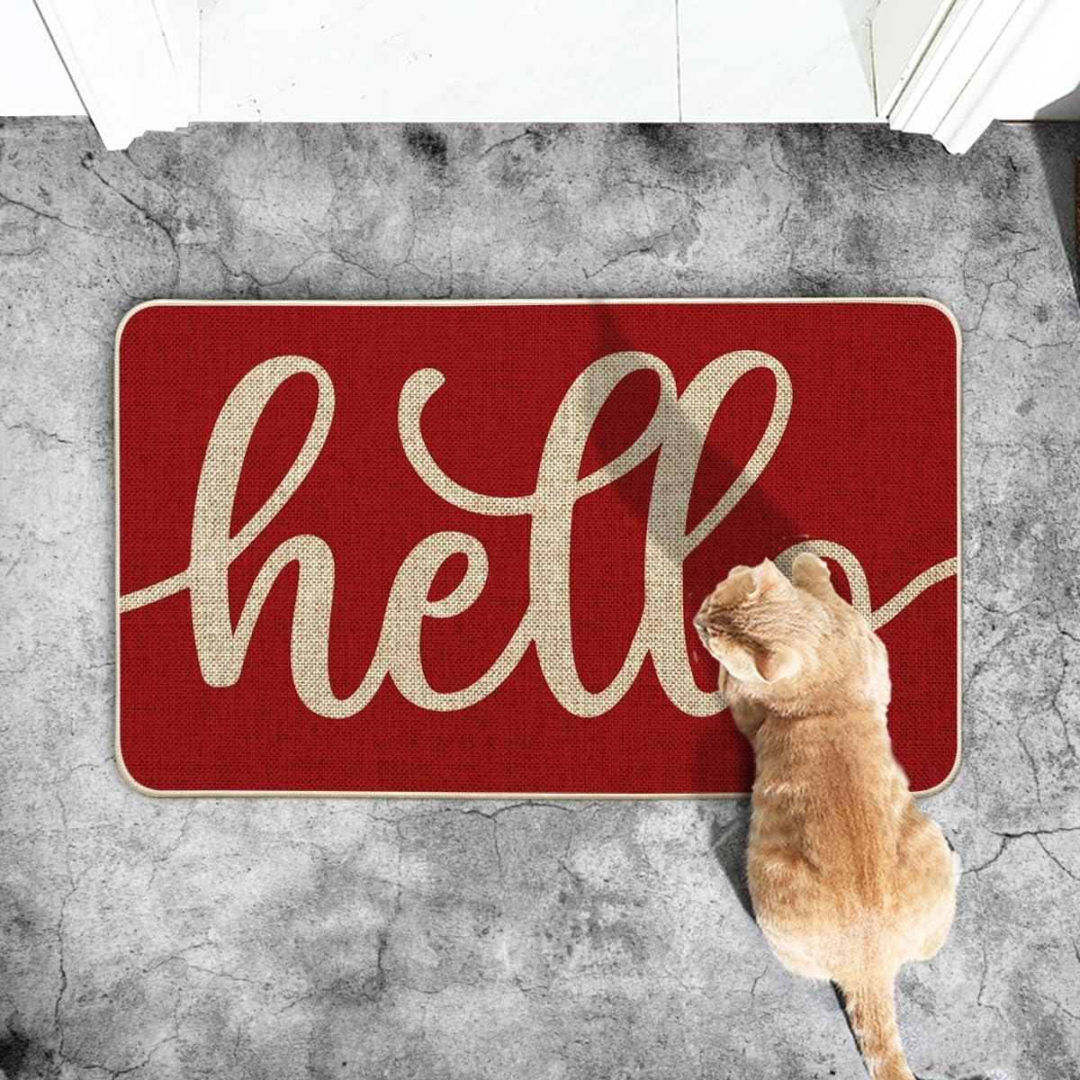 imageArtoid Mode Balck Hello Halloween Doormat Home Decor LowProfile Switch Rug Door Mat Floor Mat for Indoor Outdoor 17x29 InchRed