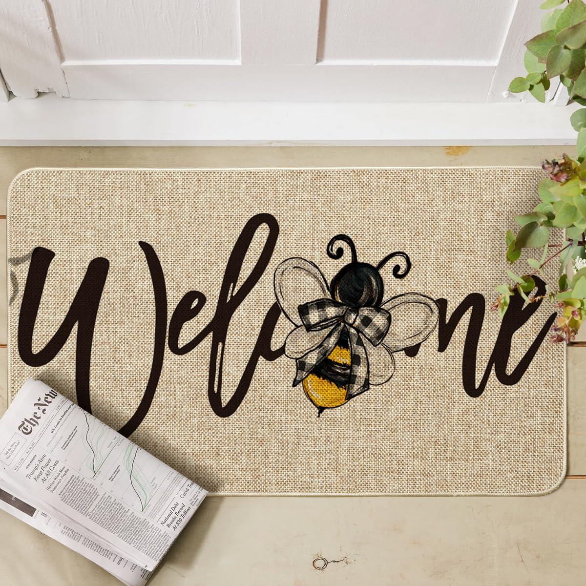 imageArtoid Mode Bee Welcome Spring Doormat Home Summer Decor LowProfile Switch Rug Door Mat Floor Mat for Indoor Outdoor 17x29 InchBeige
