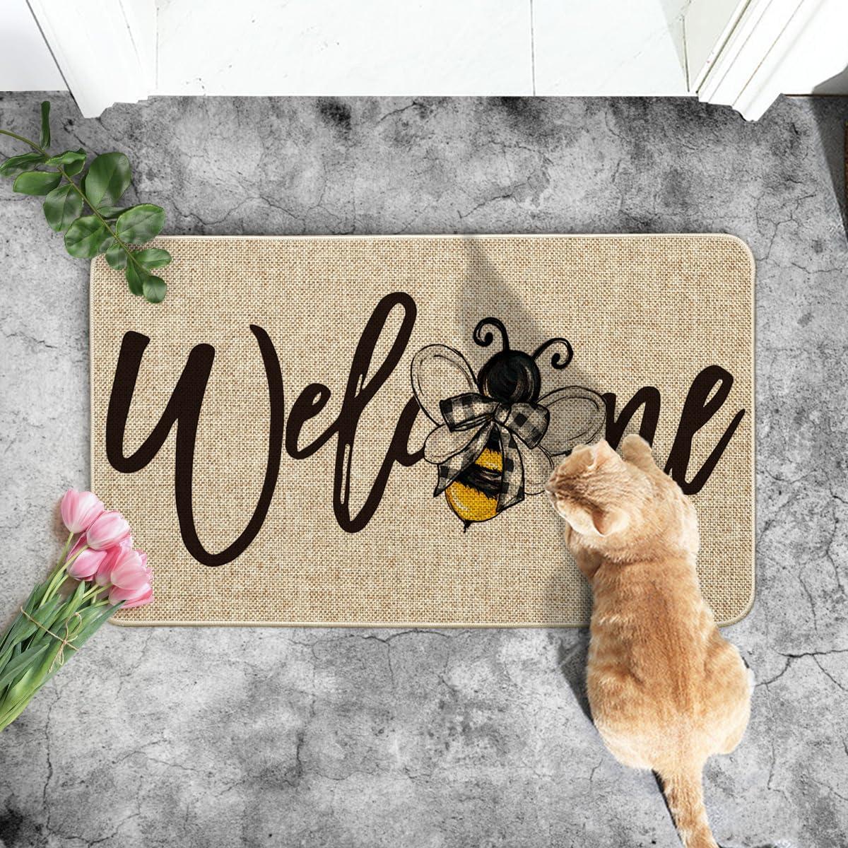 imageArtoid Mode Bee Welcome Spring Doormat Home Summer Decor LowProfile Switch Rug Door Mat Floor Mat for Indoor Outdoor 17x29 InchBeige