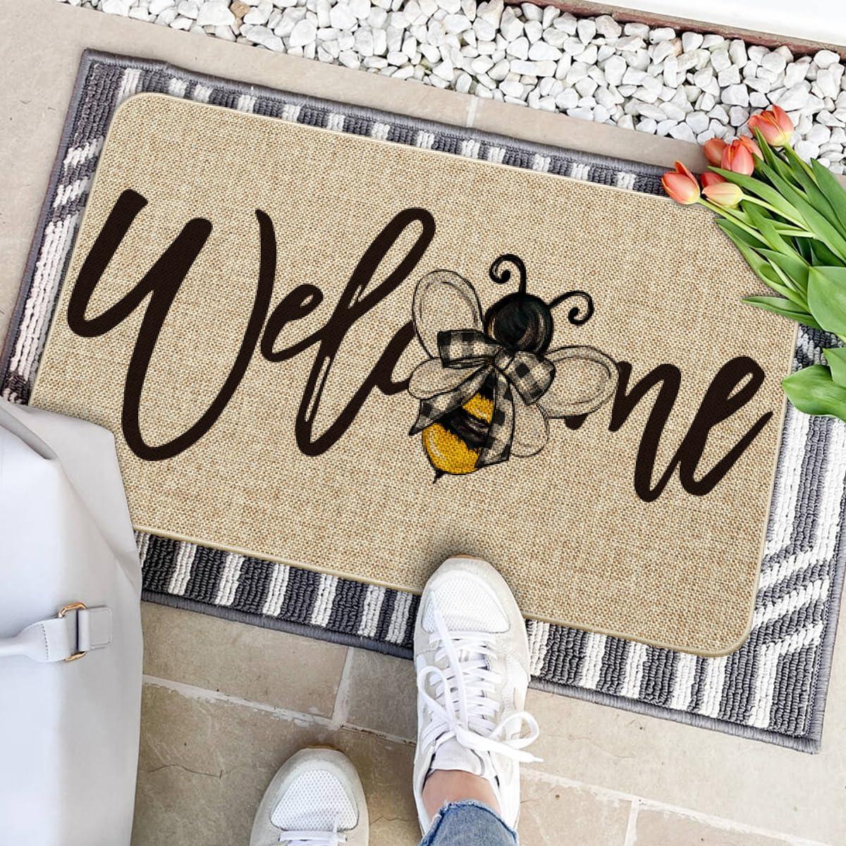 imageArtoid Mode Bee Welcome Spring Doormat Home Summer Decor LowProfile Switch Rug Door Mat Floor Mat for Indoor Outdoor 17x29 InchBeige