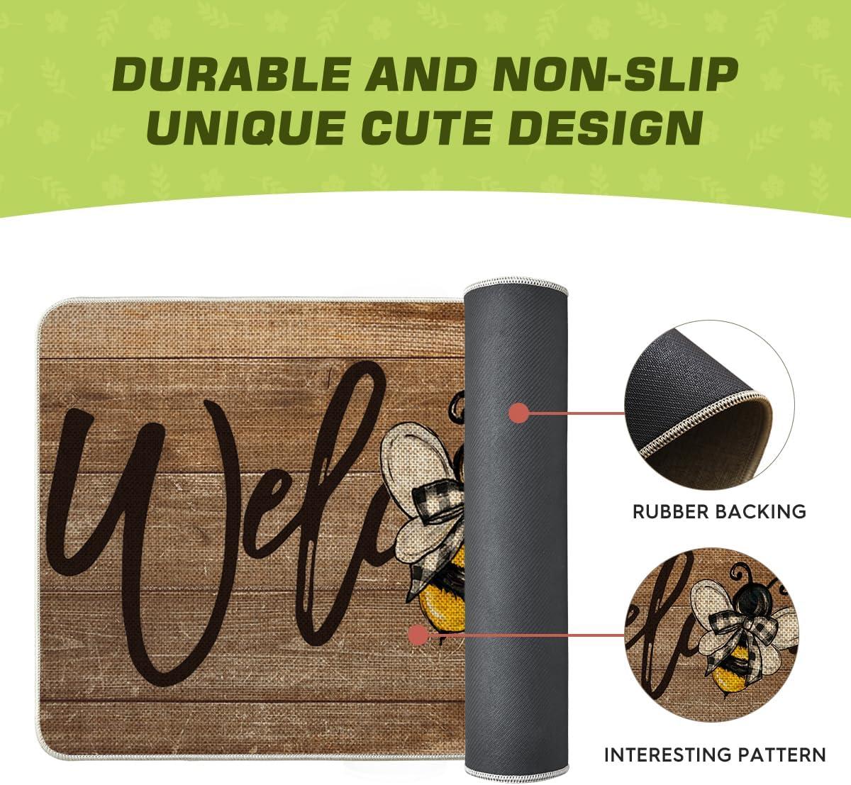 imageArtoid Mode Bee Welcome Spring Doormat Home Summer Decor LowProfile Switch Rug Door Mat Floor Mat for Indoor Outdoor 17x29 InchBrown