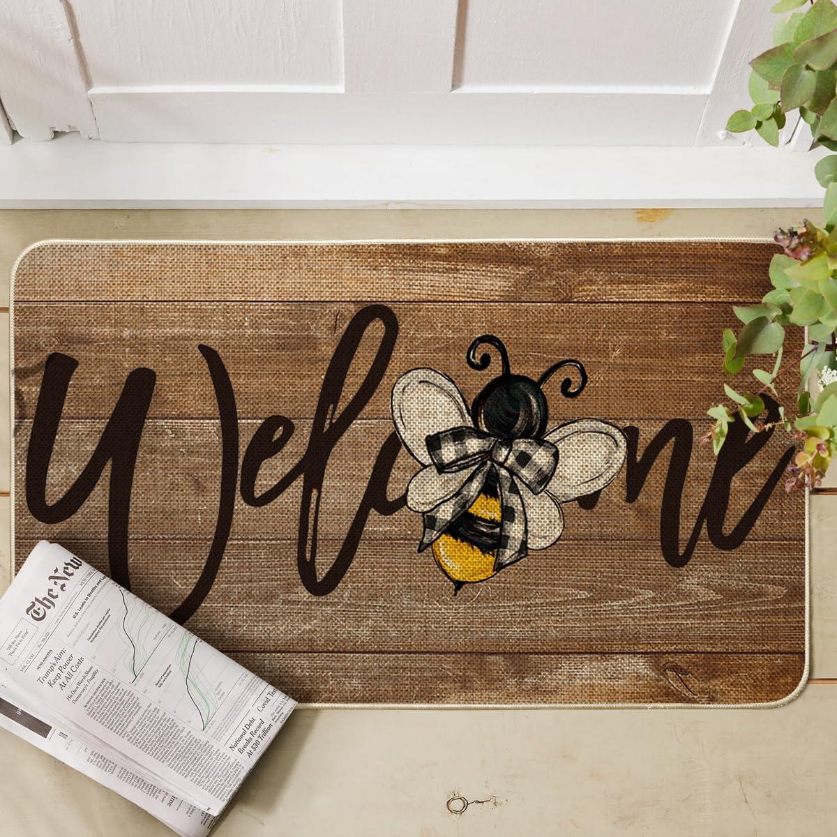 imageArtoid Mode Bee Welcome Spring Doormat Home Summer Decor LowProfile Switch Rug Door Mat Floor Mat for Indoor Outdoor 17x29 InchBrown