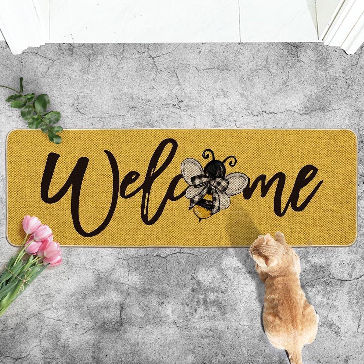 imageArtoid Mode Bee Welcome Spring Doormat Home Summer Decor LowProfile Switch Rug Door Mat Floor Mat for Indoor Outdoor 17x29 InchYellow