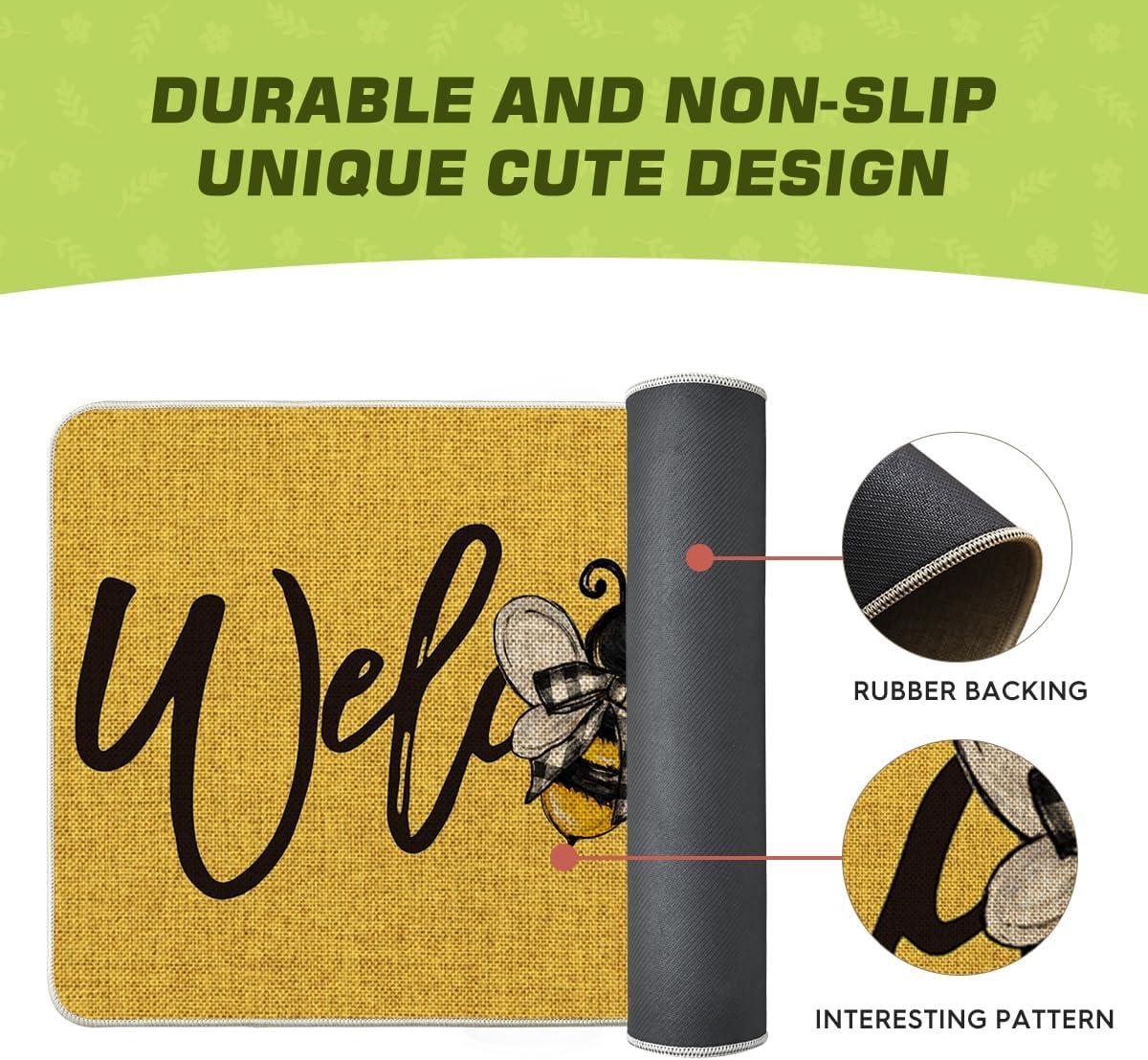 imageArtoid Mode Bee Welcome Spring Doormat Home Summer Decor LowProfile Switch Rug Door Mat Floor Mat for Indoor Outdoor 17x29 InchYellow