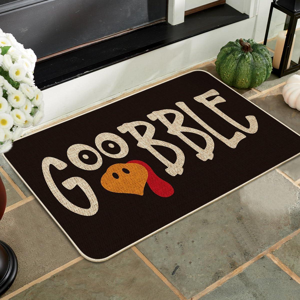 imageArtoid Mode Beige Gobble Turkey Thanksgiving Doormat Thanksful Fall Home Decor LowProfile Switch Rug Door Mat Floor Mat for Indoor Outdoor 17x29 InchBlack