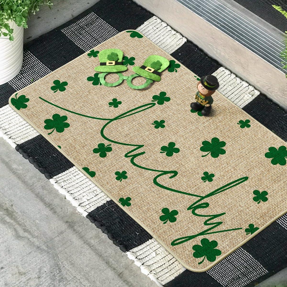 imageArtoid Mode Beige Lucky Shamrock St Patricks Day Doormat Home Decor LowProfile Switch Rug Door Mat Floor Mat for Indoor Outdoor 17x29 Inch