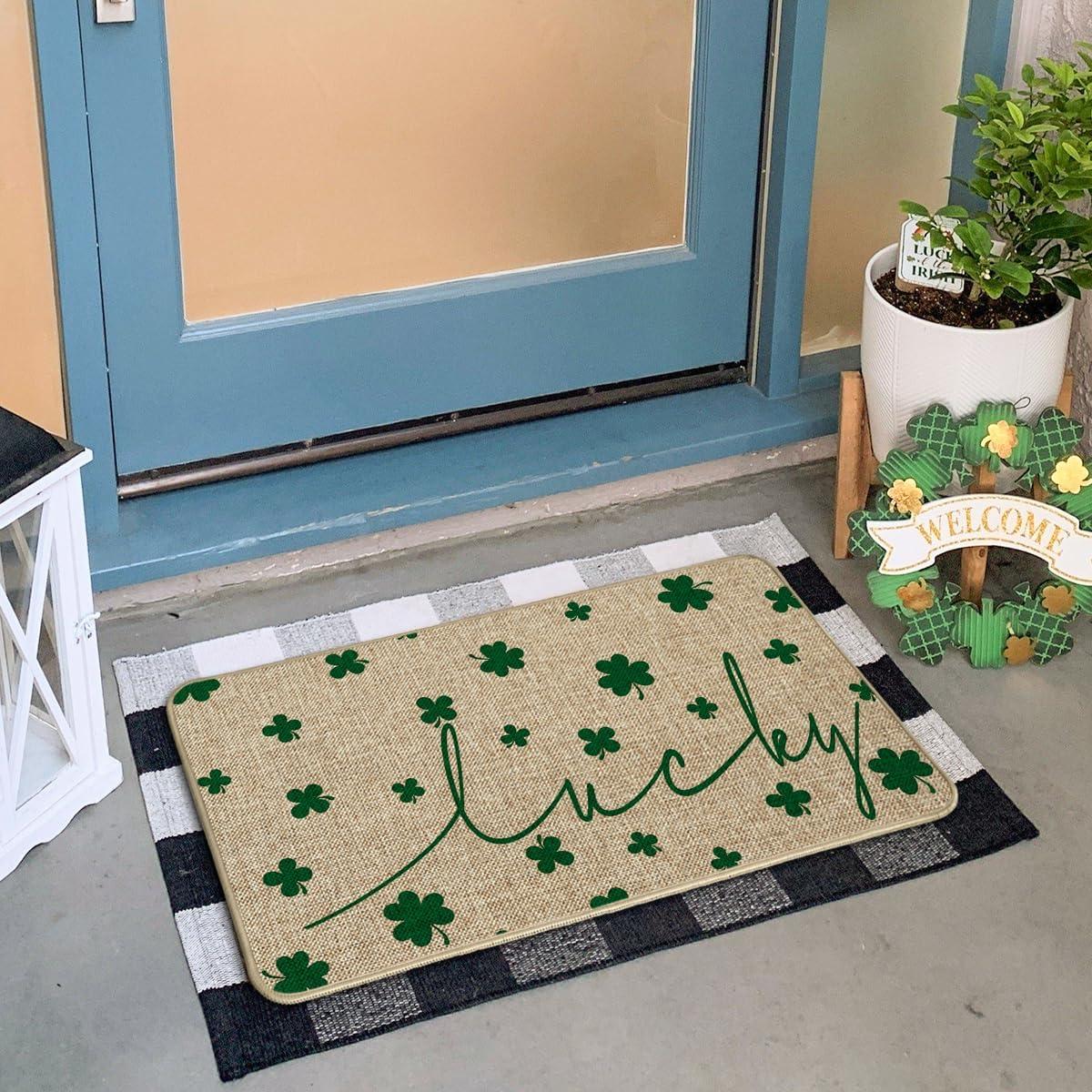 imageArtoid Mode Beige Lucky Shamrock St Patricks Day Doormat Home Decor LowProfile Switch Rug Door Mat Floor Mat for Indoor Outdoor 17x29 Inch