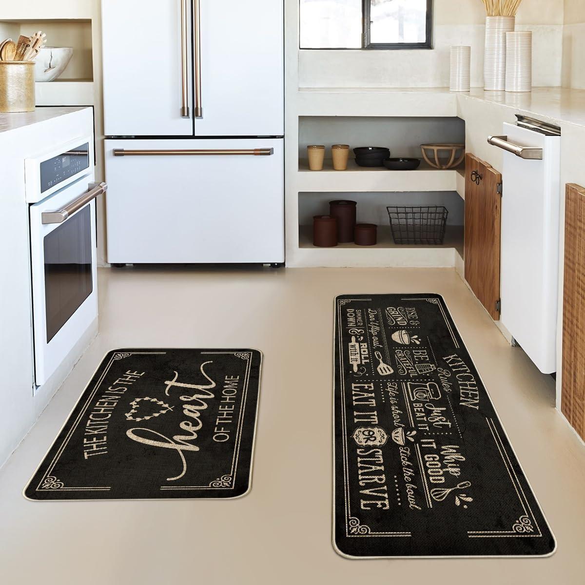 imageArtoid Mode Black Cooking Sets Kitchen Mats Set of 2 Seasonal The Kitchen is The Heart of The Home Holiday Party LowProfile Floor Mat for Home Kitchen 17x29 and 17x47 InchBlack