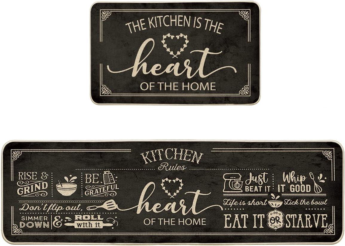 imageArtoid Mode Black Cooking Sets Kitchen Mats Set of 2 Seasonal The Kitchen is The Heart of The Home Holiday Party LowProfile Floor Mat for Home Kitchen 17x29 and 17x47 InchBlack
