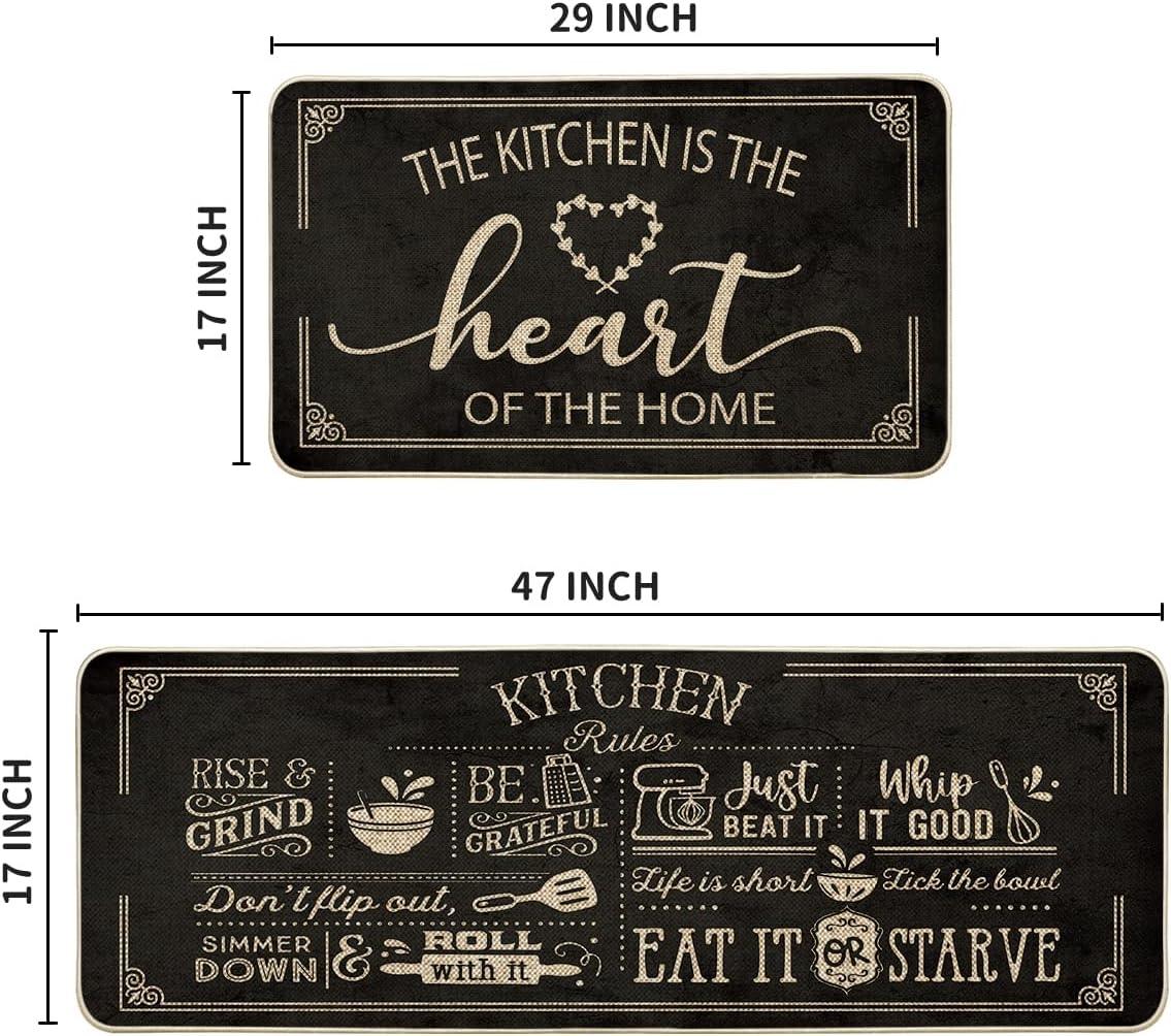 imageArtoid Mode Black Cooking Sets Kitchen Mats Set of 2 Seasonal The Kitchen is The Heart of The Home Holiday Party LowProfile Floor Mat for Home Kitchen 17x29 and 17x47 InchBlack