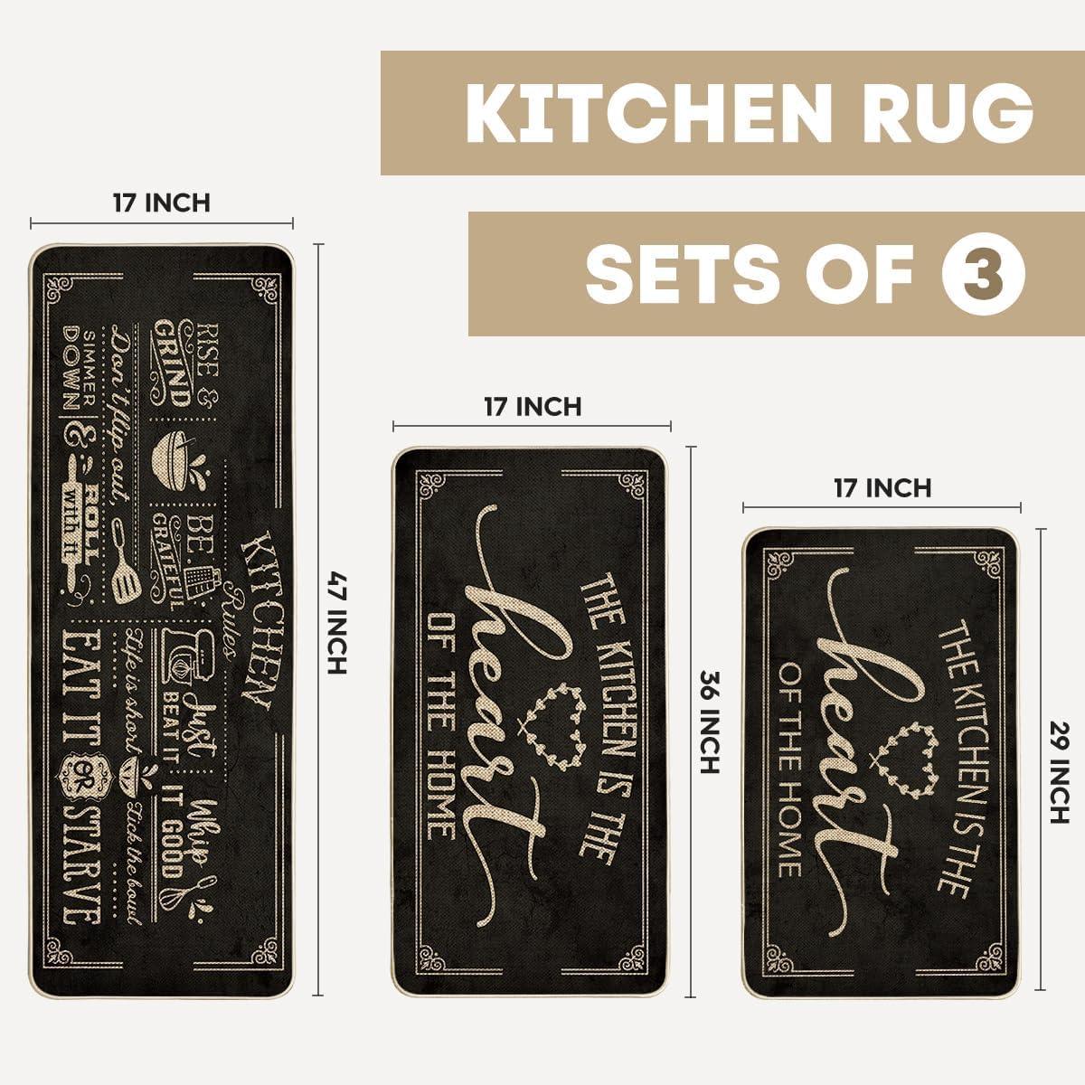 imageArtoid Mode Black Cooking Sets Kitchen Mats Set of 2 Seasonal The Kitchen is The Heart of The Home Holiday Party LowProfile Floor Mat for Home Kitchen 17x29 and 17x47 InchBlack