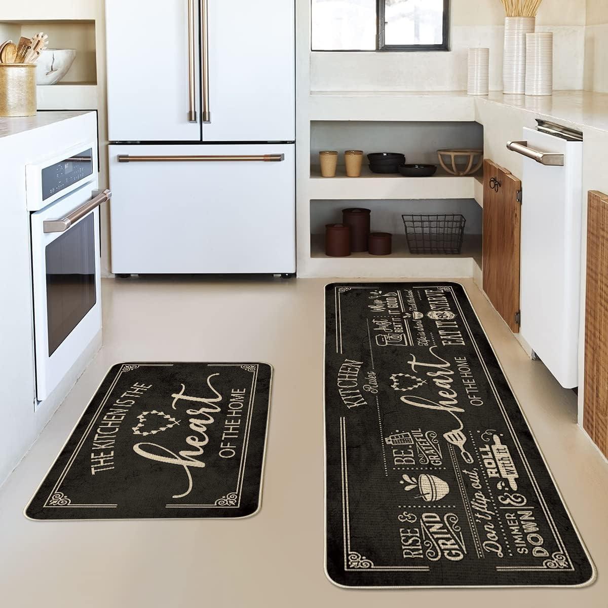 imageArtoid Mode Black Cooking Sets Kitchen Mats Set of 2 Seasonal The Kitchen is The Heart of The Home Holiday Party LowProfile Floor Mat for Home Kitchen 17x29 and 17x47 InchBlack