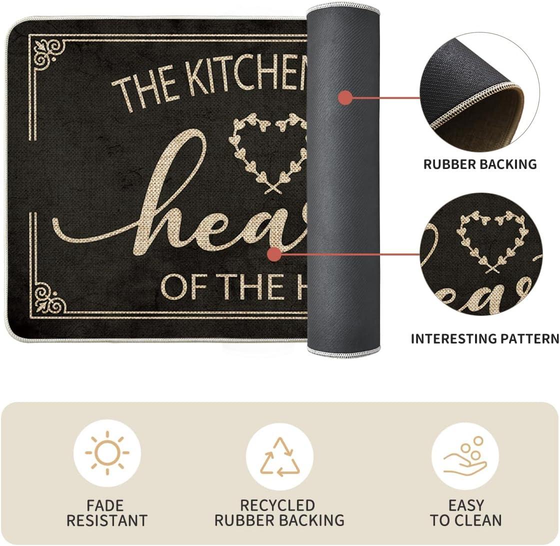 imageArtoid Mode Black Cooking Sets Kitchen Mats Set of 2 Seasonal The Kitchen is The Heart of The Home Holiday Party LowProfile Floor Mat for Home Kitchen 17x29 and 17x47 InchBlack