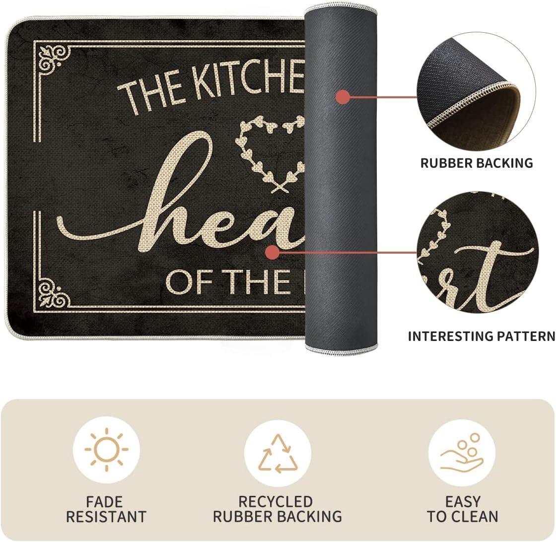 imageArtoid Mode Black Cooking Sets Kitchen Mats Set of 2 Seasonal The Kitchen is The Heart of The Home Holiday Party LowProfile Floor Mat for Home Kitchen 17x29 and 17x47 InchBlack