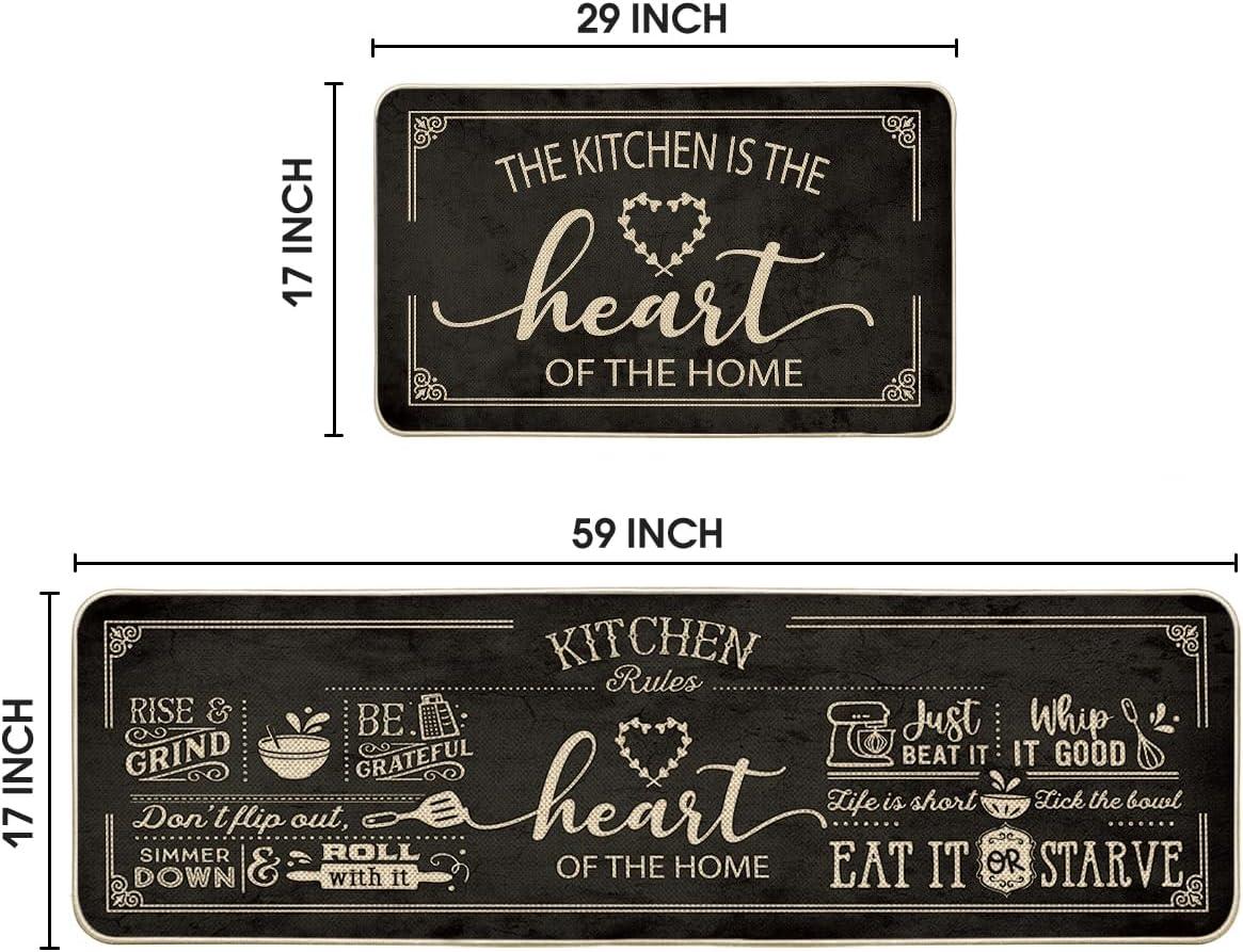 imageArtoid Mode Black Cooking Sets Kitchen Mats Set of 2 Seasonal The Kitchen is The Heart of The Home Holiday Party LowProfile Floor Mat for Home Kitchen 17x29 and 17x47 InchBlack