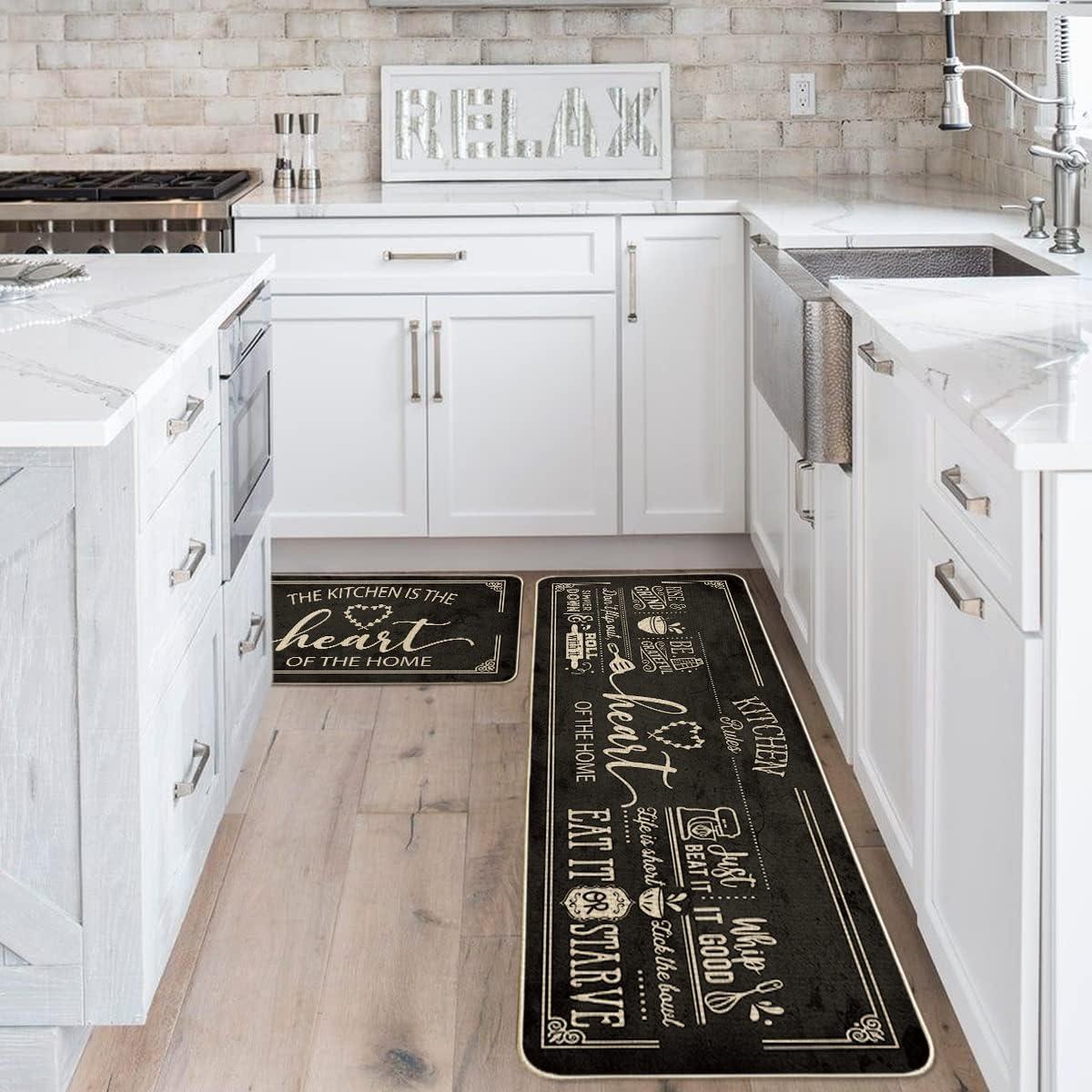 imageArtoid Mode Black Cooking Sets Kitchen Mats Set of 2 Seasonal The Kitchen is The Heart of The Home Holiday Party LowProfile Floor Mat for Home Kitchen 17x29 and 17x47 InchBlack