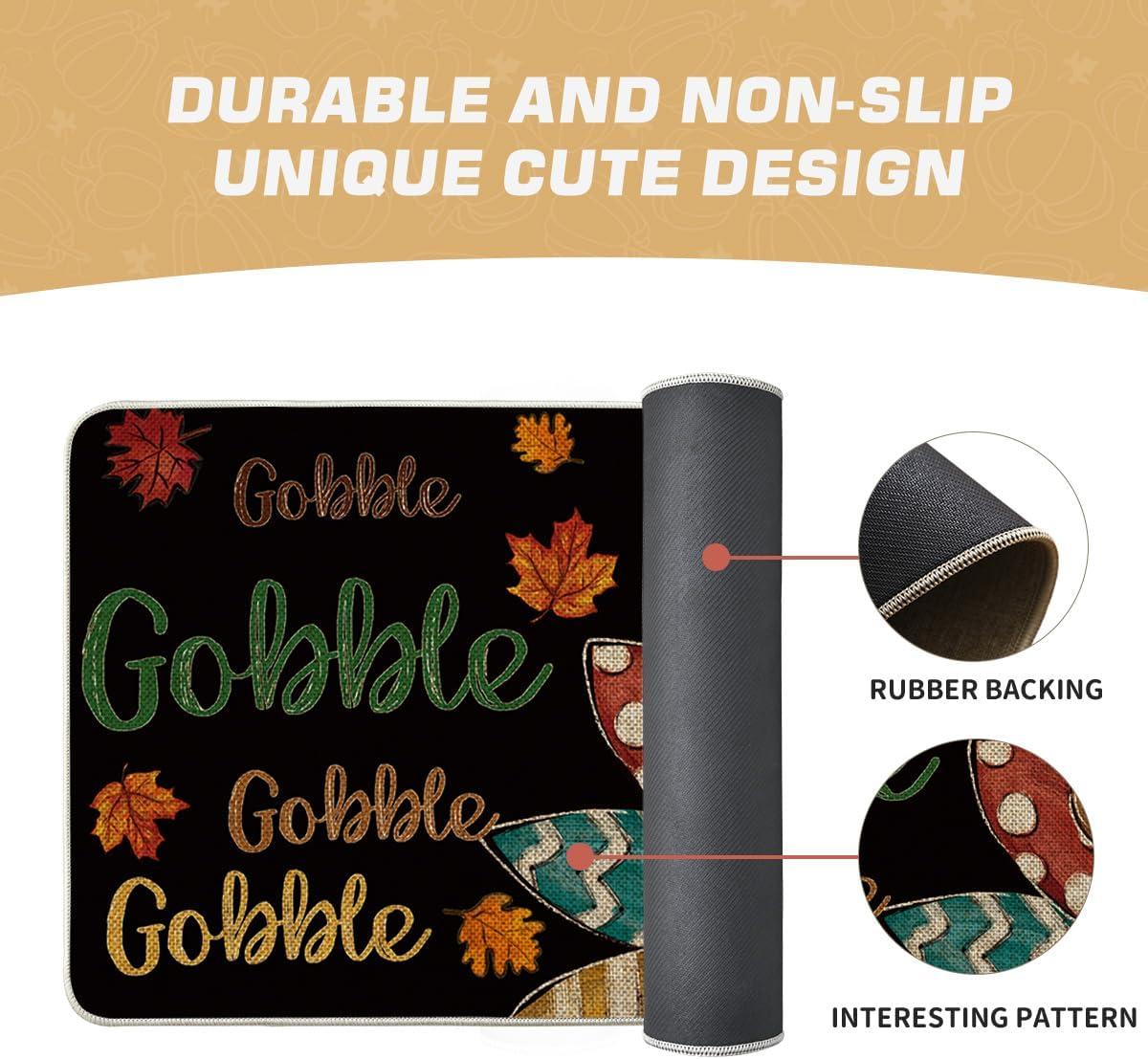 imageArtoid Mode Black Gobble Turkey Thanksgiving Doormat Thanksful Maple Leaves Home Decor LowProfile Switch Rug Door Mat Floor Mat for Indoor Outdoor 17x29 InchBlack