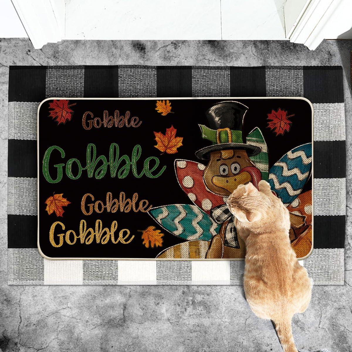imageArtoid Mode Black Gobble Turkey Thanksgiving Doormat Thanksful Maple Leaves Home Decor LowProfile Switch Rug Door Mat Floor Mat for Indoor Outdoor 17x29 InchBlack