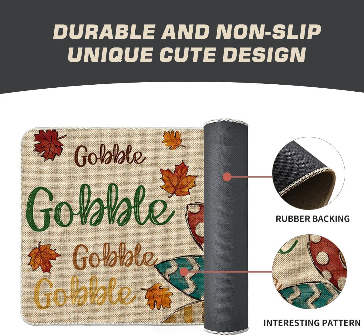 imageArtoid Mode Black Gobble Turkey Thanksgiving Doormat Thanksful Maple Leaves Home Decor LowProfile Switch Rug Door Mat Floor Mat for Indoor Outdoor 17x29 InchBeige