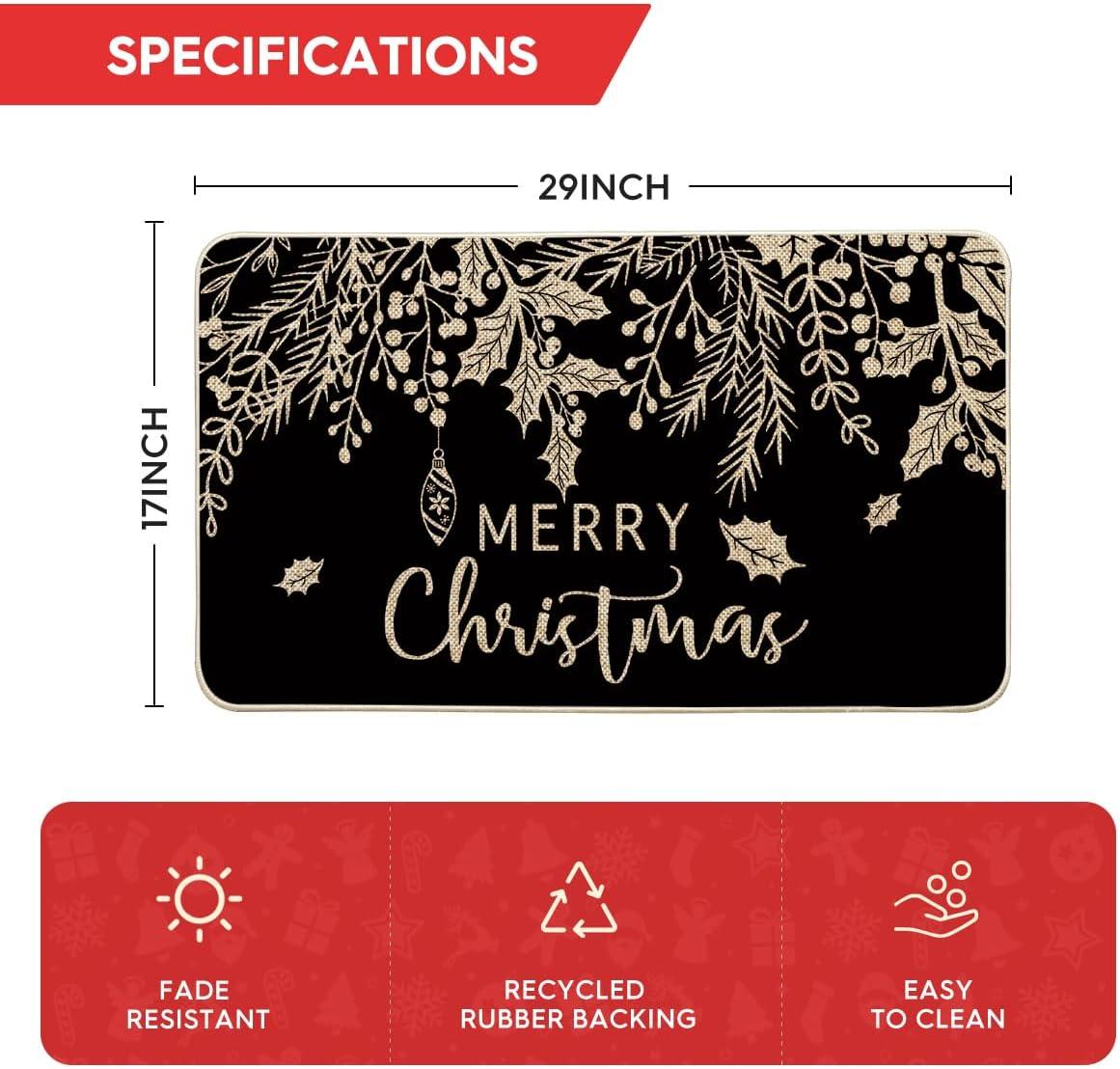 imageArtoid Mode Black Holly Mistletoe Merry Christmas Doormat Xmas Winter Home Decor LowProfile Switch Rug Door Mat Floor Mat for Indoor Outdoor 17x29 InchBlack