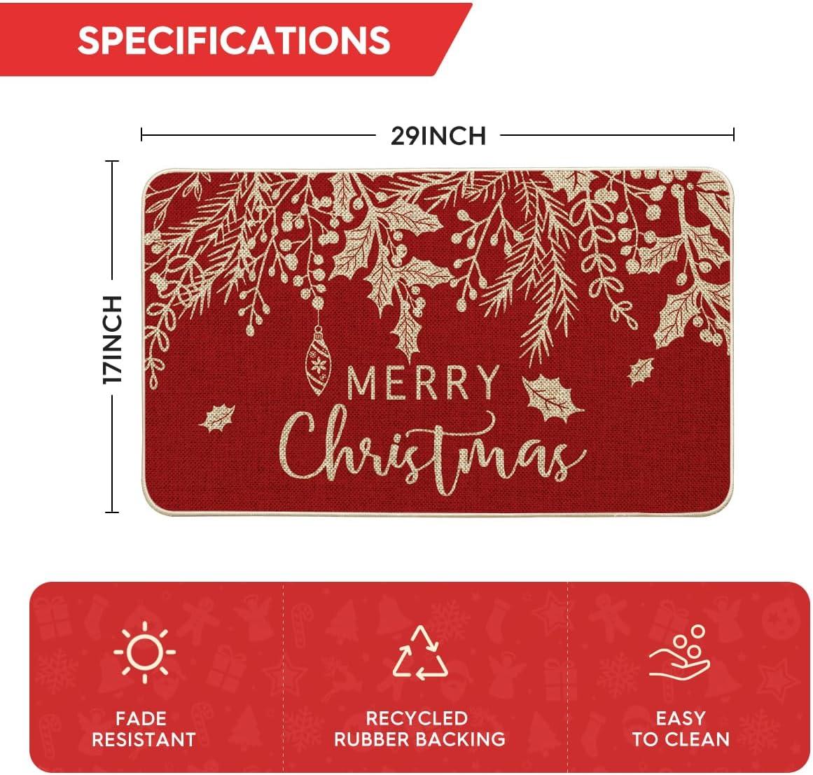 imageArtoid Mode Black Holly Mistletoe Merry Christmas Doormat Xmas Winter Home Decor LowProfile Switch Rug Door Mat Floor Mat for Indoor Outdoor 17x29 InchRed