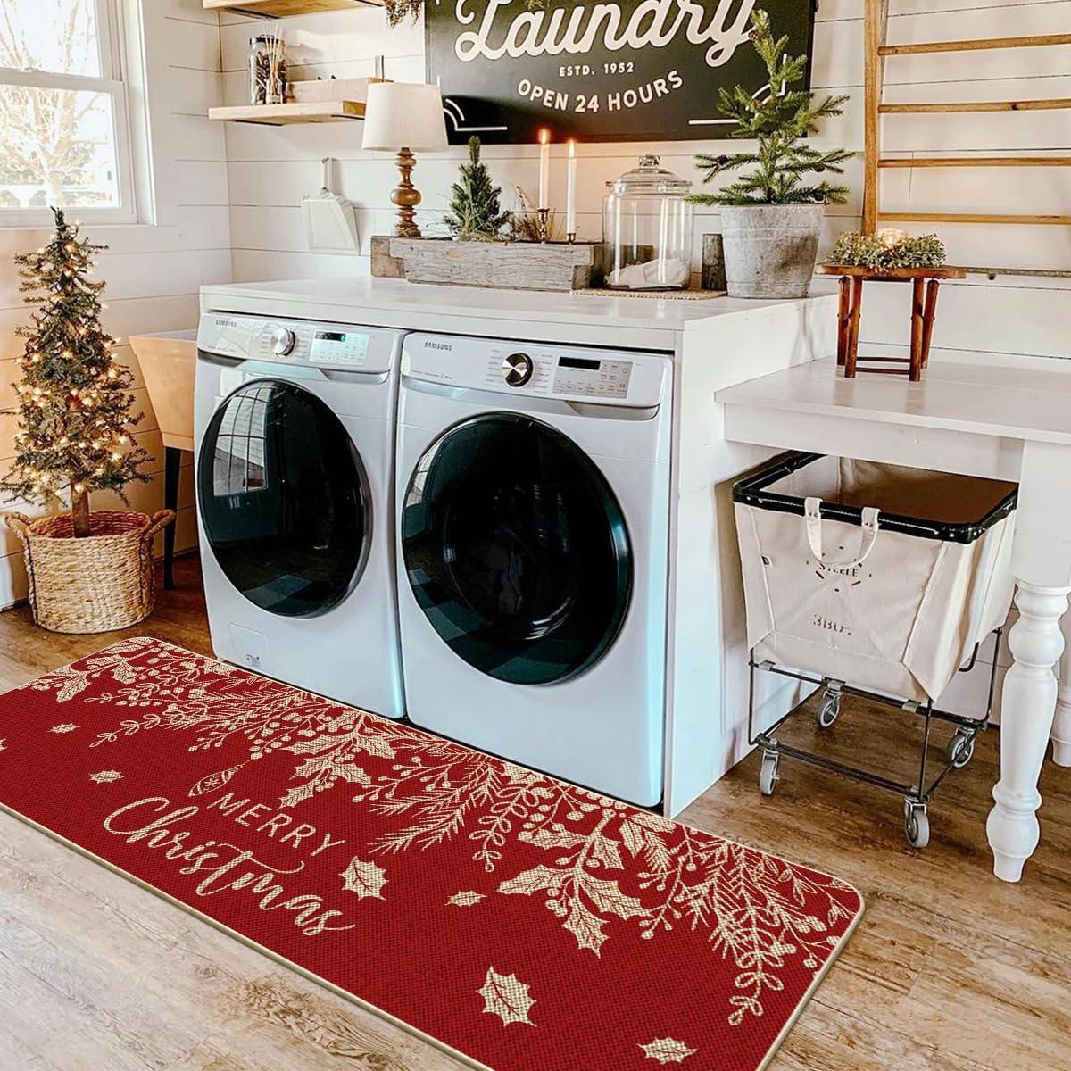 imageArtoid Mode Black Holly Mistletoe Merry Christmas Doormat Xmas Winter Home Decor LowProfile Switch Rug Door Mat Floor Mat for Indoor Outdoor 17x29 InchRed