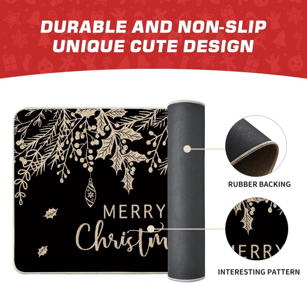 imageArtoid Mode Black Holly Mistletoe Merry Christmas Doormat Xmas Winter Home Decor LowProfile Switch Rug Door Mat Floor Mat for Indoor Outdoor 17x29 InchBlack