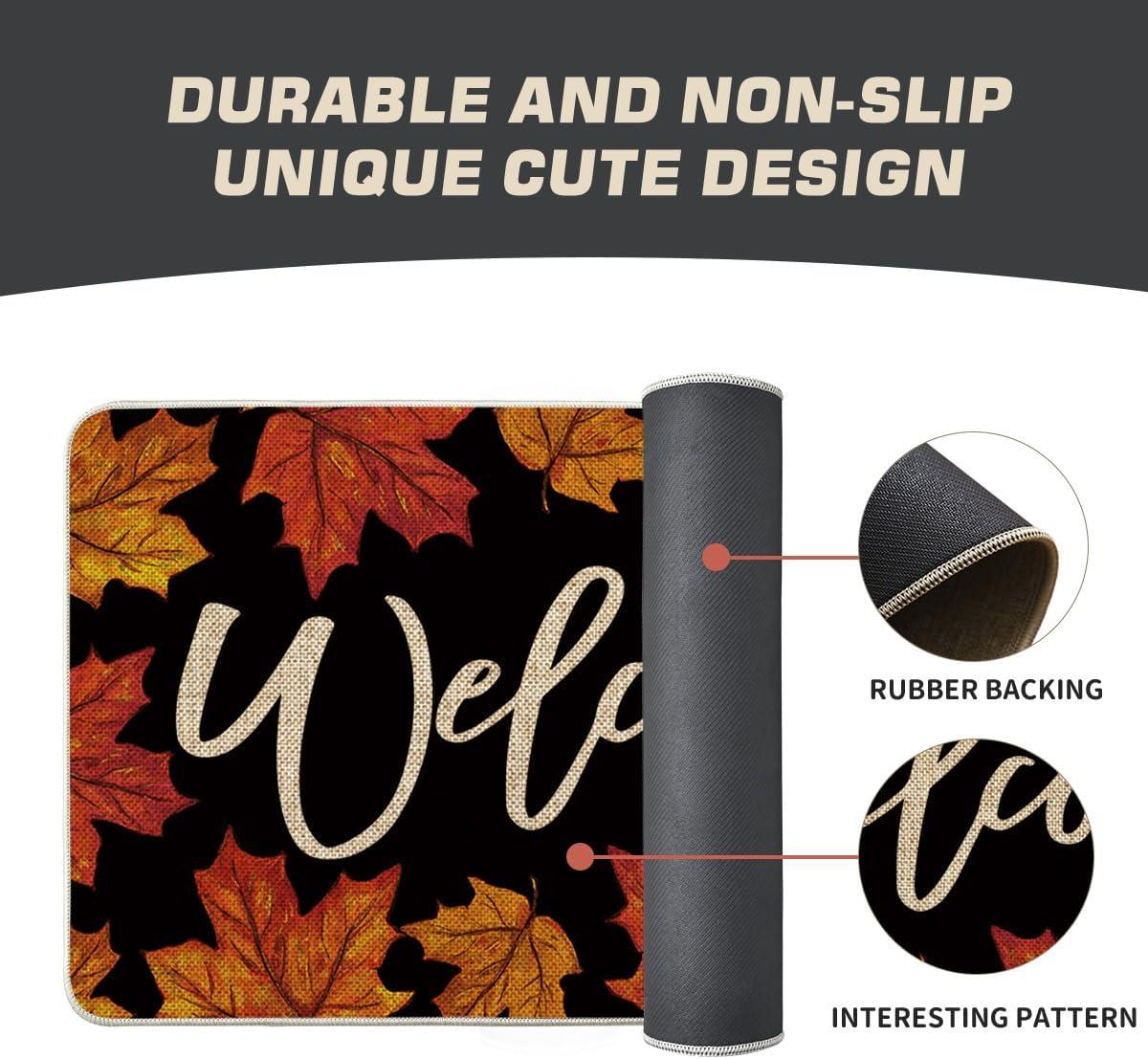 imageArtoid Mode Black Maple Leaves Welcome Fall Doormat Autumn Home Decor LowProfile Switch Rug Door Mat for Indoor Outdoor 17x29 InchBlack