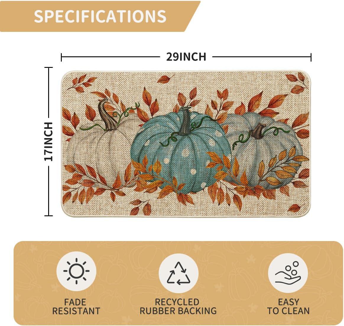 imageArtoid Mode Blue Dot Pumpkin Eucalyptus Fall Doormat Autumn Home Decor LowProfile Switch Rug Door Mat Floor Mat for Indoor Outdoor 17x29 InchBlue