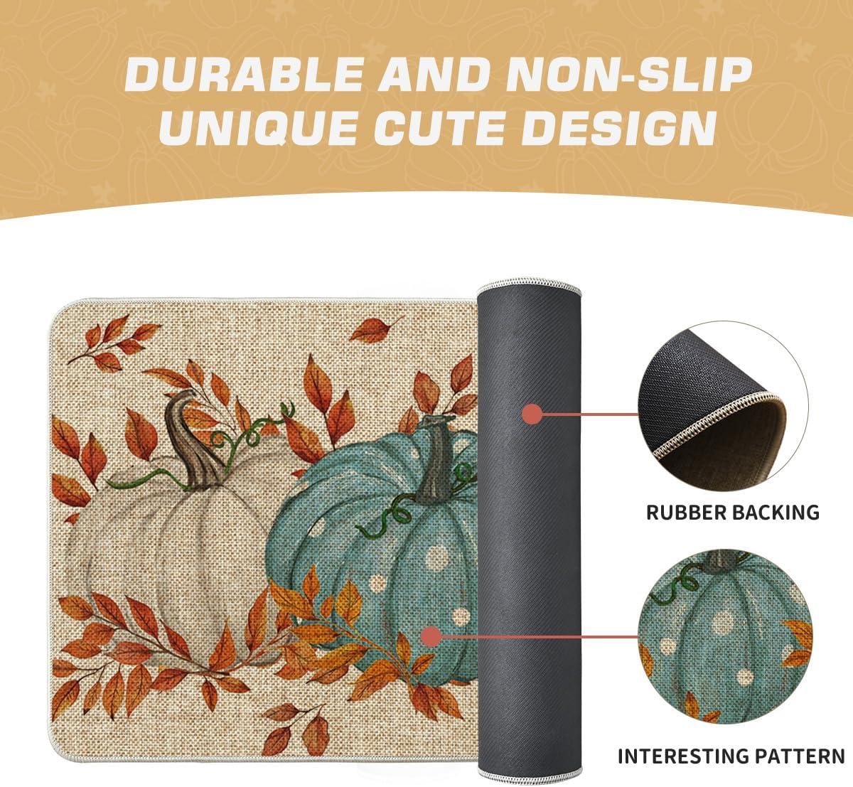 imageArtoid Mode Blue Dot Pumpkin Eucalyptus Fall Doormat Autumn Home Decor LowProfile Switch Rug Door Mat Floor Mat for Indoor Outdoor 17x29 InchBlue