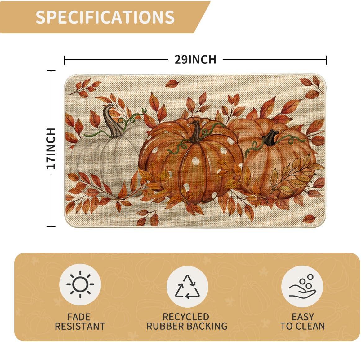 imageArtoid Mode Blue Dot Pumpkin Eucalyptus Fall Doormat Autumn Home Decor LowProfile Switch Rug Door Mat Floor Mat for Indoor Outdoor 17x29 InchOrange