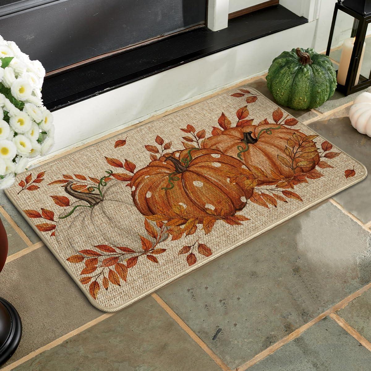 imageArtoid Mode Blue Dot Pumpkin Eucalyptus Fall Doormat Autumn Home Decor LowProfile Switch Rug Door Mat Floor Mat for Indoor Outdoor 17x29 InchOrange