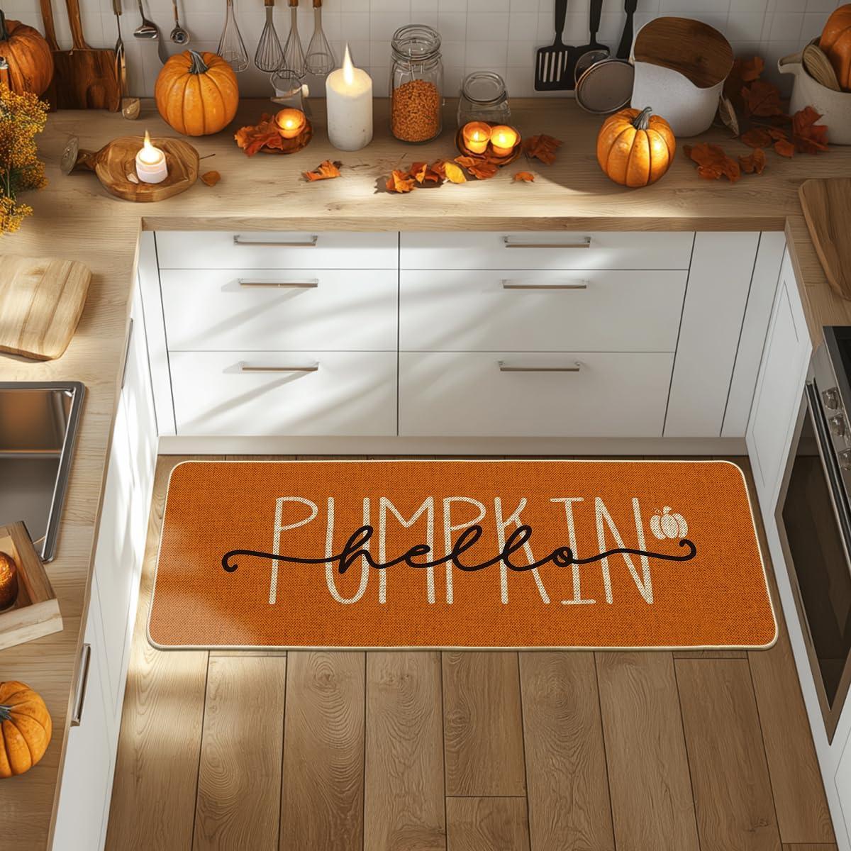 imageArtoid Mode Blue Hello Pumpkin Fall Doormat Home Decor LowProfile Switch Rug Door Mat Floor Mat for Indoor Outdoor 17x29 InchOrange