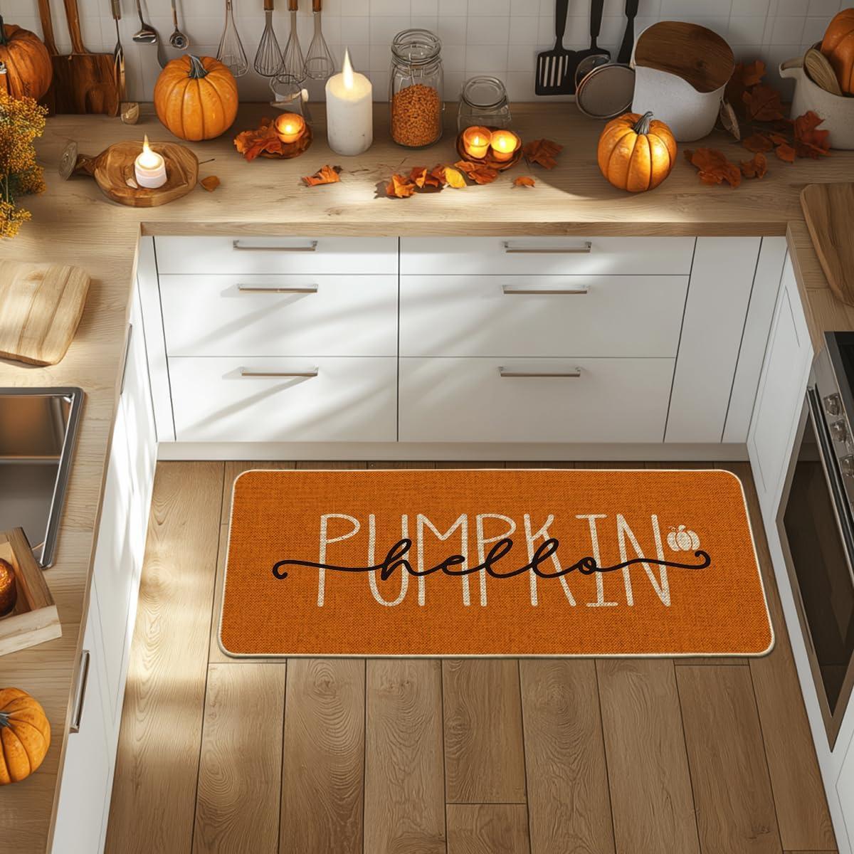 imageArtoid Mode Blue Hello Pumpkin Fall Doormat Home Decor LowProfile Switch Rug Door Mat Floor Mat for Indoor Outdoor 17x29 InchOrange