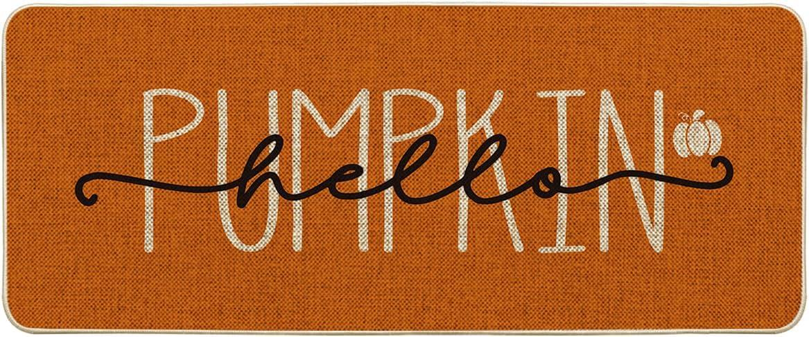 imageArtoid Mode Blue Hello Pumpkin Fall Doormat Home Decor LowProfile Switch Rug Door Mat Floor Mat for Indoor Outdoor 17x29 InchOrange