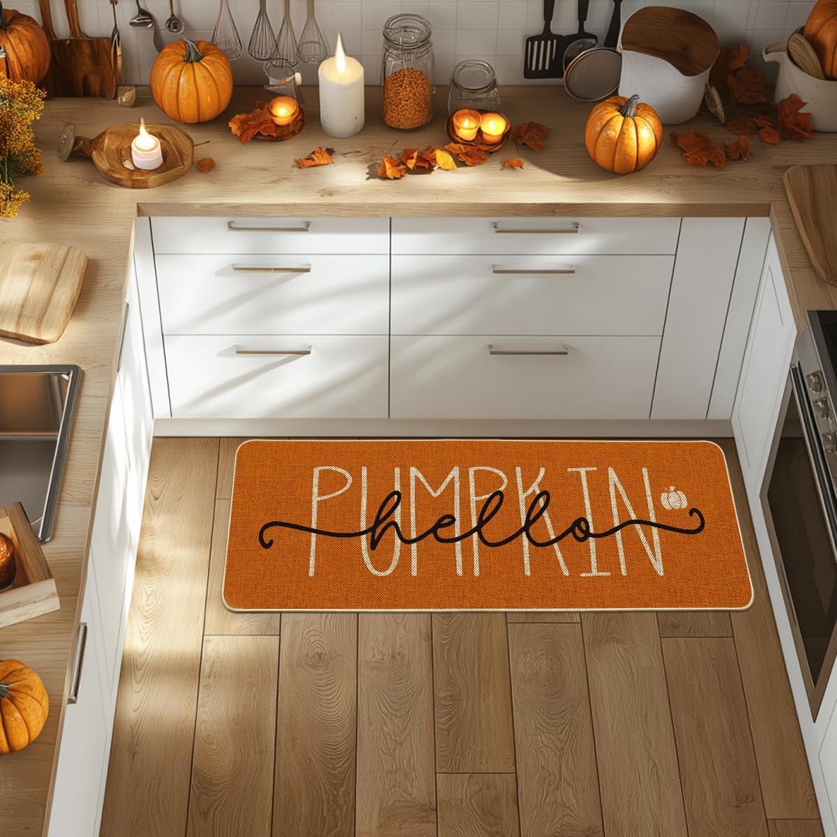 imageArtoid Mode Blue Hello Pumpkin Fall Doormat Home Decor LowProfile Switch Rug Door Mat Floor Mat for Indoor Outdoor 17x29 InchOrange