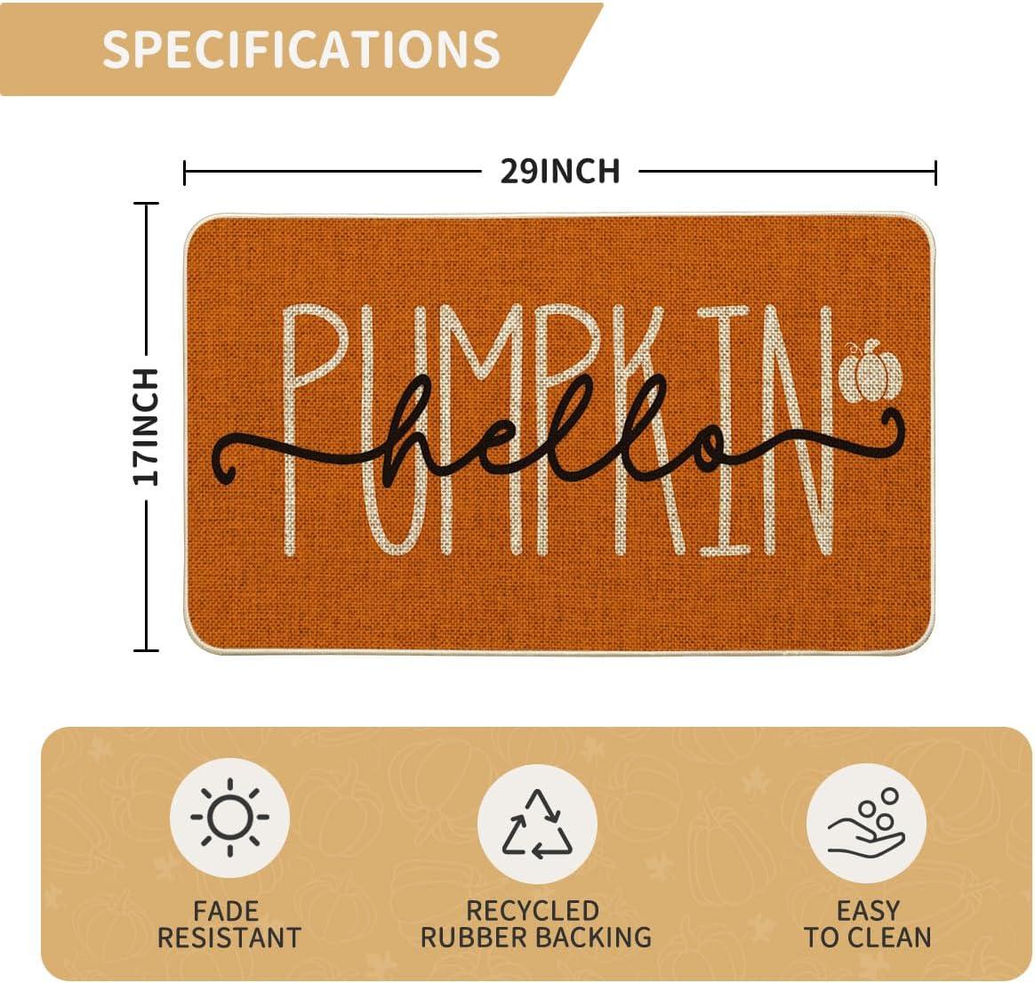 imageArtoid Mode Blue Hello Pumpkin Fall Doormat Home Decor LowProfile Switch Rug Door Mat Floor Mat for Indoor Outdoor 17x29 InchOrange