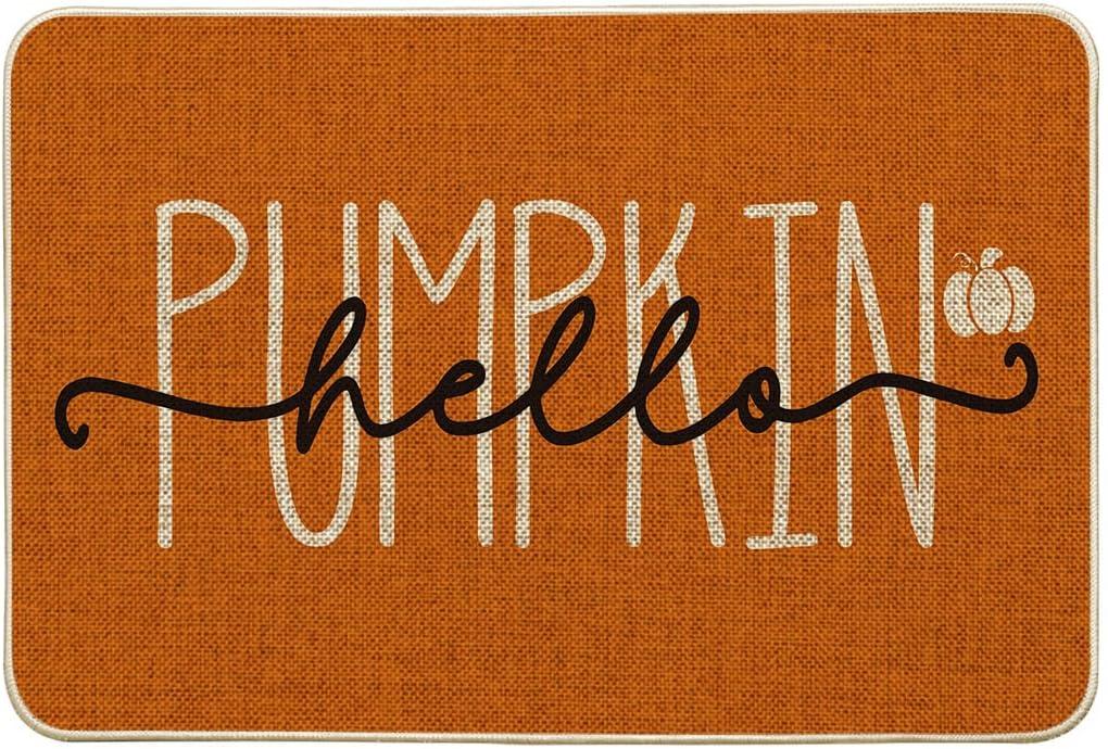imageArtoid Mode Blue Hello Pumpkin Fall Doormat Home Decor LowProfile Switch Rug Door Mat Floor Mat for Indoor Outdoor 17x29 InchOrange