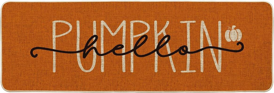 imageArtoid Mode Blue Hello Pumpkin Fall Doormat Home Decor LowProfile Switch Rug Door Mat Floor Mat for Indoor Outdoor 17x29 InchOrange