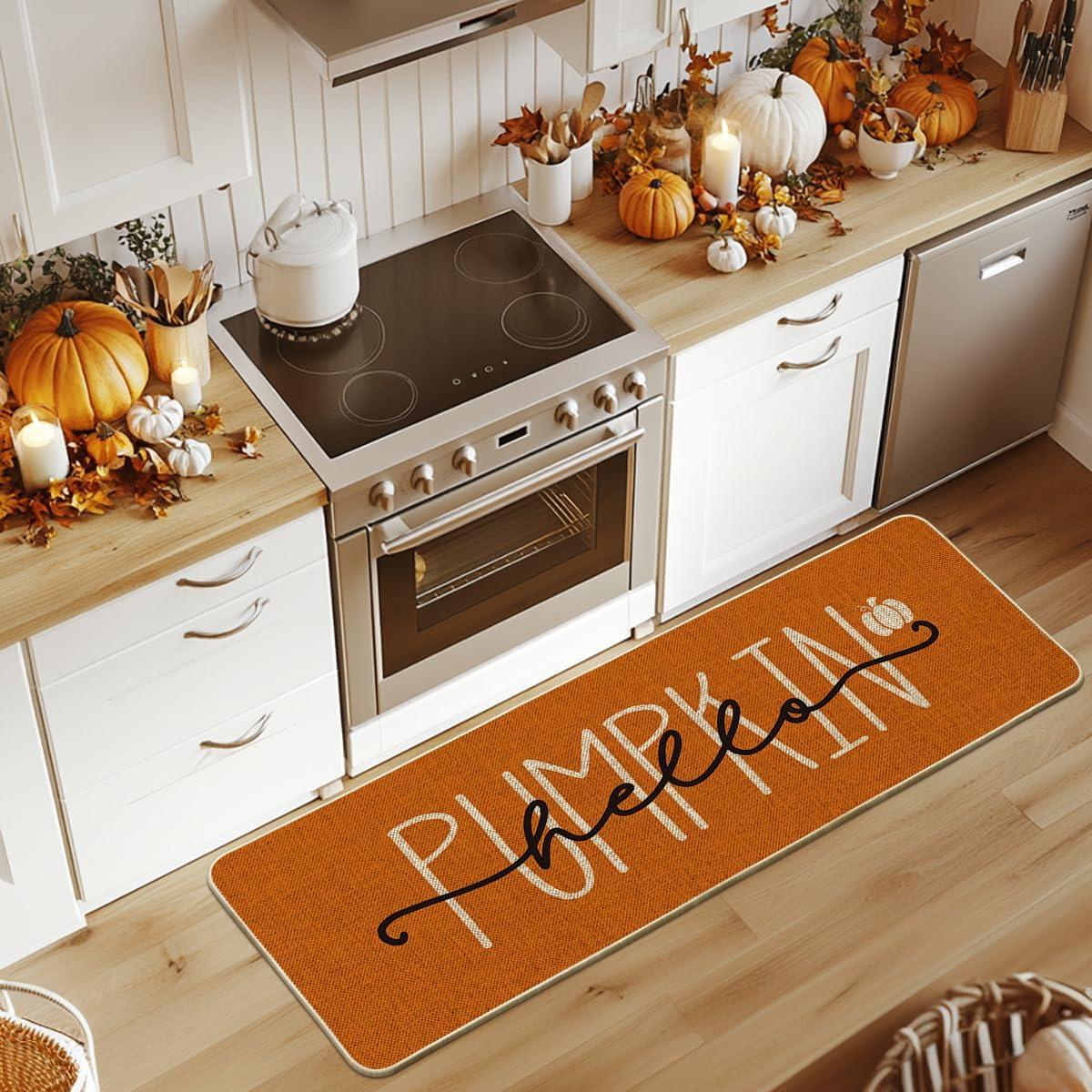 imageArtoid Mode Blue Hello Pumpkin Fall Doormat Home Decor LowProfile Switch Rug Door Mat Floor Mat for Indoor Outdoor 17x29 InchOrange