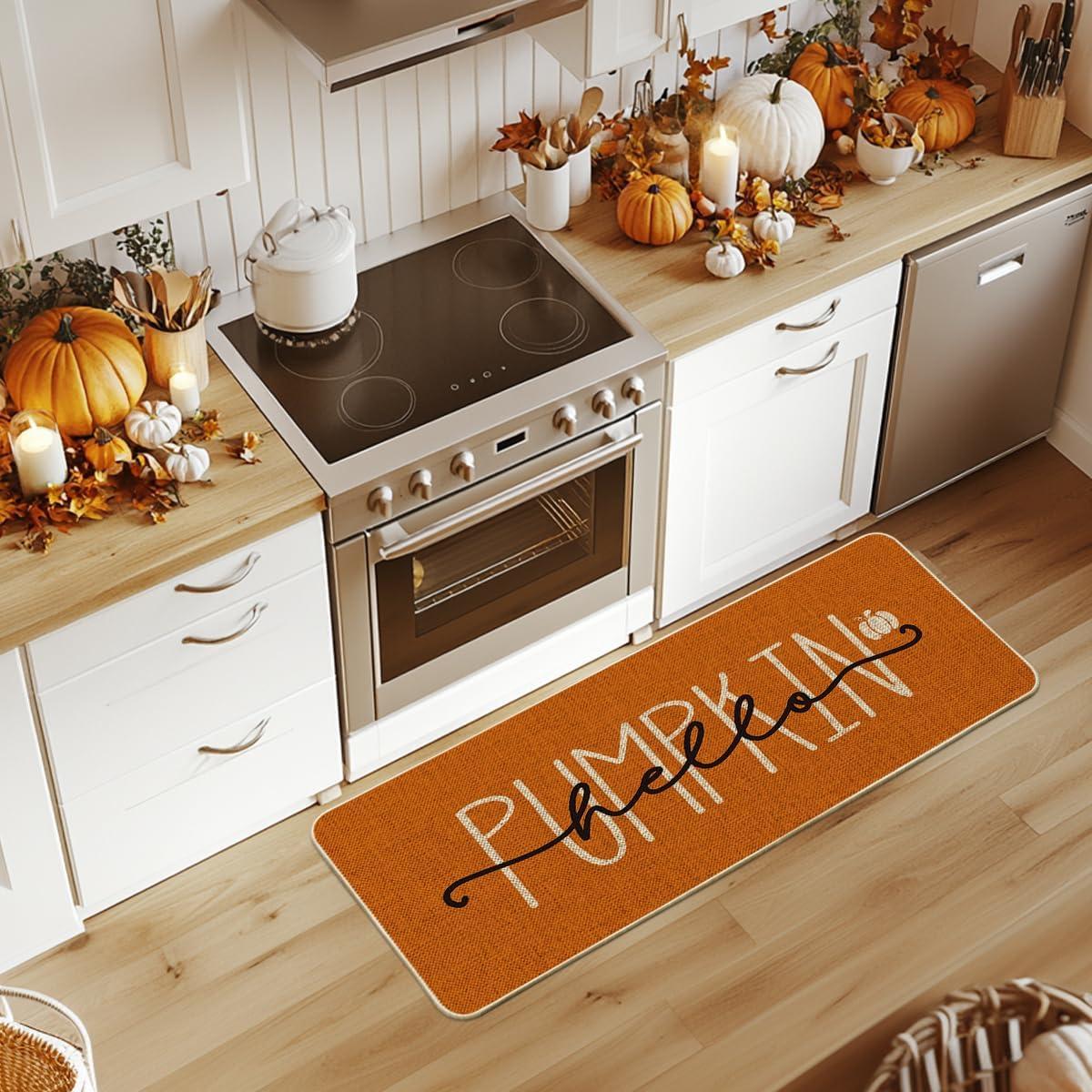 imageArtoid Mode Blue Hello Pumpkin Fall Doormat Home Decor LowProfile Switch Rug Door Mat Floor Mat for Indoor Outdoor 17x29 InchOrange